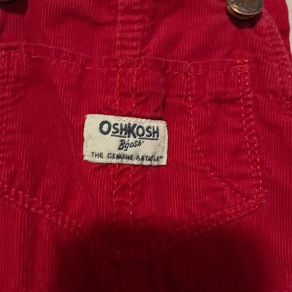 OshKosh B'gosh Vibrant Red Overalls with White Bow Accent - Picture 4 of 7